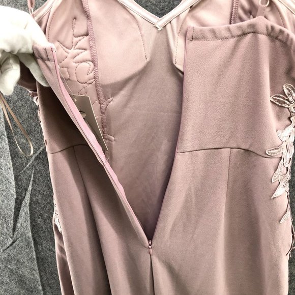 NWT Maniju Dress Split Side Leg Mauve Embroidered Crochet Side Sweetheart Sz M - Picture 5 of 12